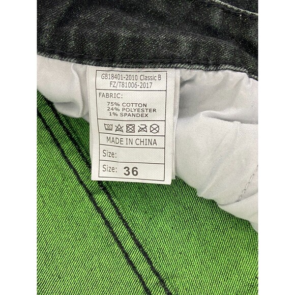 Men 36/29 Black Stretch Denim Jeans Green Distressed Urban Wear - Picture 9 of 9
